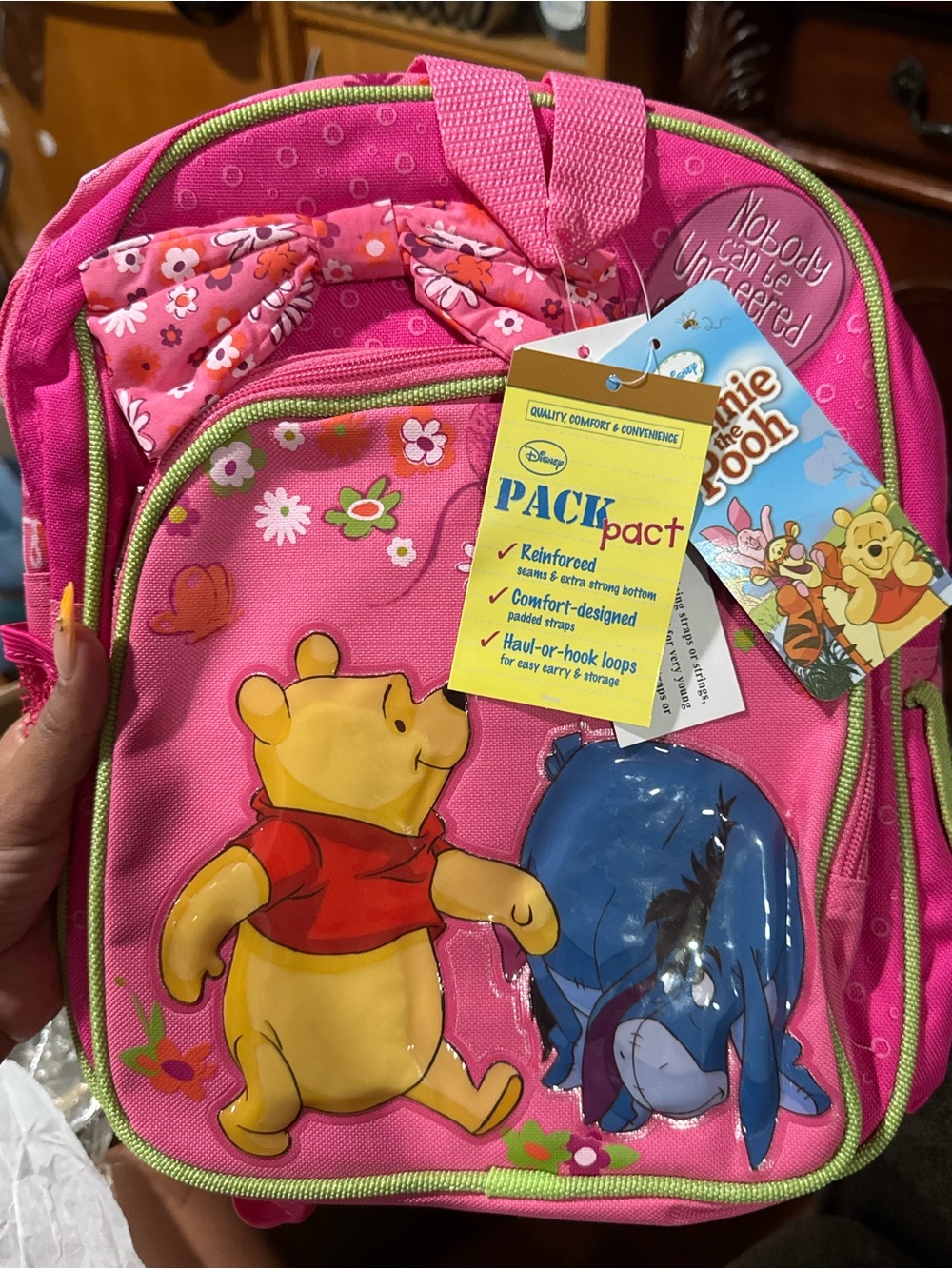 VINTAGE Disney Pink Winnie the Pooh & Eeyore Backpack with Floral Accents